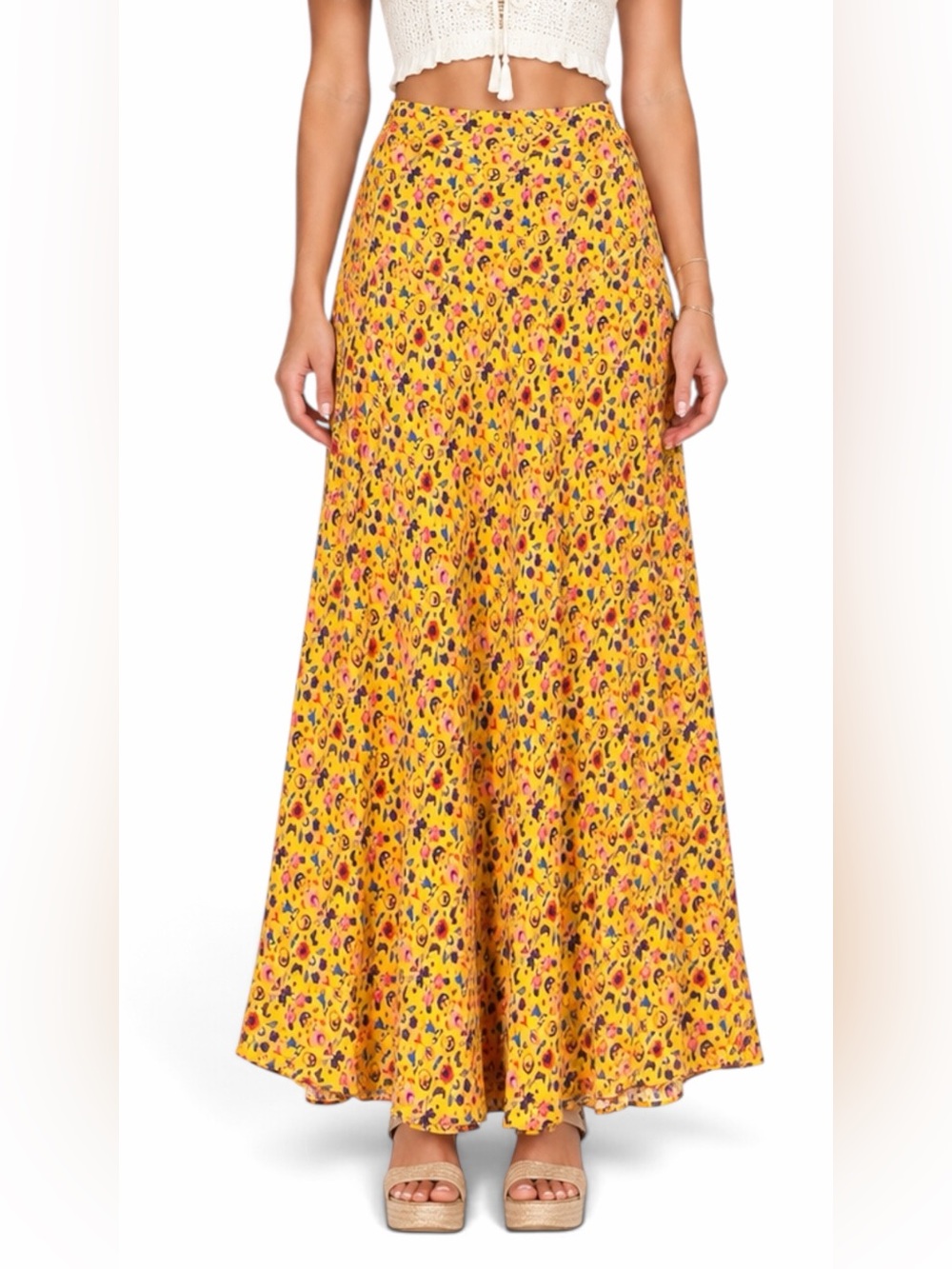 Urban Outfitters – Court Floral Maxi Skirt – Yellow Multicolor – Sz. L